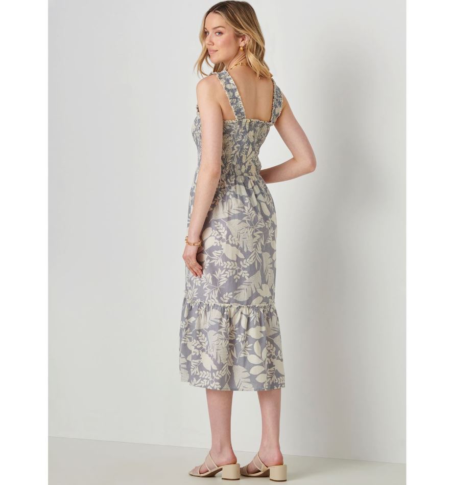 botanical print midi dress Botanical Shadow Print Cotton Dress | Shadow Blue
