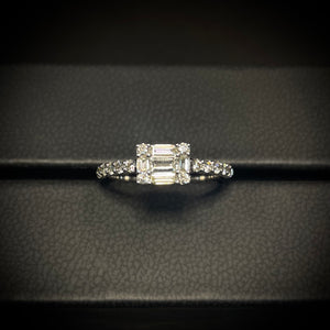 White Gold Baguette Diamond Ring with Stones on Band
