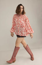 Load image into Gallery viewer, Cherry Fleur Ruffle Top - Crimson Pink