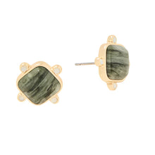 Load image into Gallery viewer, Stone Stud Earrings Silver Leaf Jasper