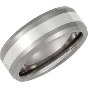 8.3mm Dura Tungsten Beveled Band with Sterling Silver Inlay