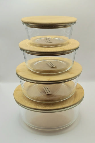 Round Glass Containers with Bamboo Lid, Set of 4