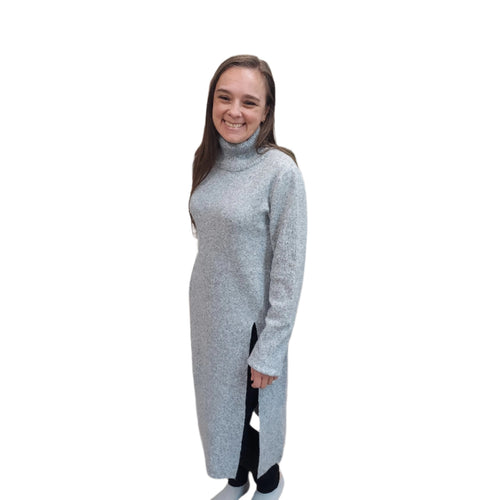 Knee Length Tunic Sweater- Heather Grey