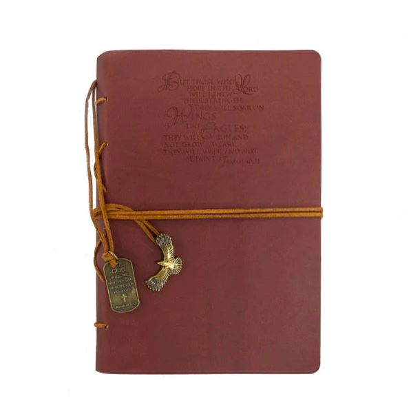 Wings Like Eagles With Eagle Charm Brown Faux Leather Journal