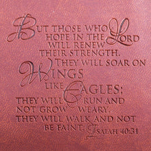 Load image into Gallery viewer, Wings Like Eagles With Eagle Charm Brown Faux Leather Journal