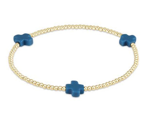 Signature Cross Gold Pattern 2mm Bead Bracelet - Cobalt