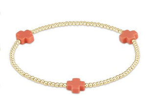 Signature Cross Gold Pattern 2mm Bead Bracelet - Coral