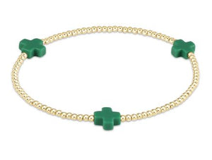 Signature Cross Gold Pattern 2mm Bead Bracelet - Emerald Green