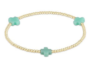 Signature Cross Gold Pattern 2mm Bead Bracelet - Mint