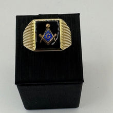 Load image into Gallery viewer, Men’s Masonic Black Onyx Gold Ring