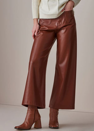 High Rise Soft Pleather Pants- Brown