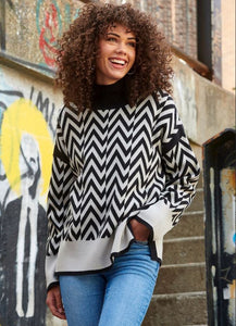 Geometric Jacquard Sweater- Black