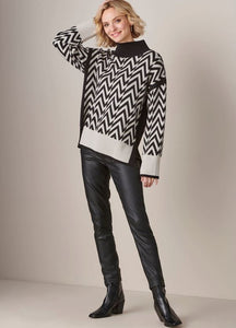 Geometric Jacquard Sweater- Black