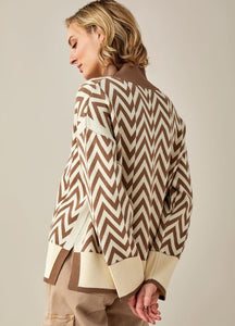 Geometric Jacquard Sweater- Brown