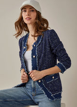 Load image into Gallery viewer, Tweed and Denim Crew Neck Jacket