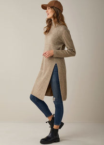 Knee Length Tunic Sweater- Heather Brown