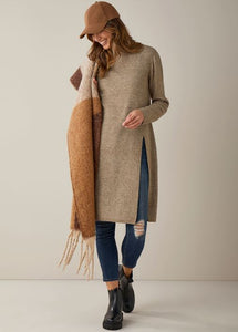 Knee Length Tunic Sweater- Heather Brown