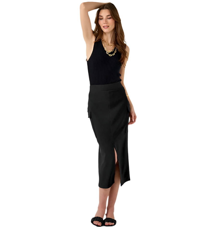 Slit Cargo Midi Skirt, Black