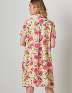 Linen Blend Print Dress, Peony's