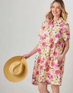 Linen Blend Print Dress, Peony's