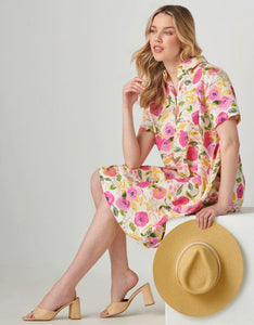 Linen Blend Print Dress, Peony's