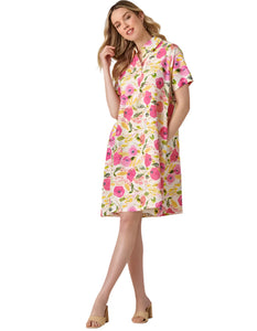 Linen Blend Print Dress, Peony's