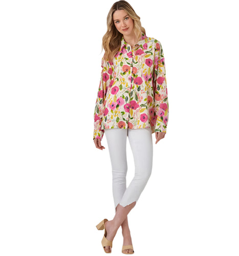 Relaxed Linen Blend Printed Shirt, Peony's