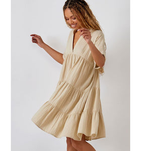 Tiered Babydoll Dress, Beige