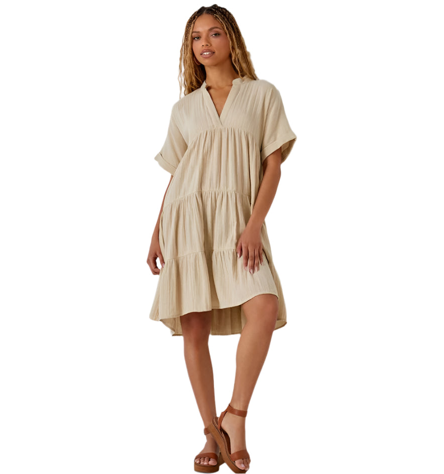 Tiered Babydoll Dress, Beige