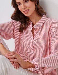 Relaxed Sear Sucker Shirt, Red