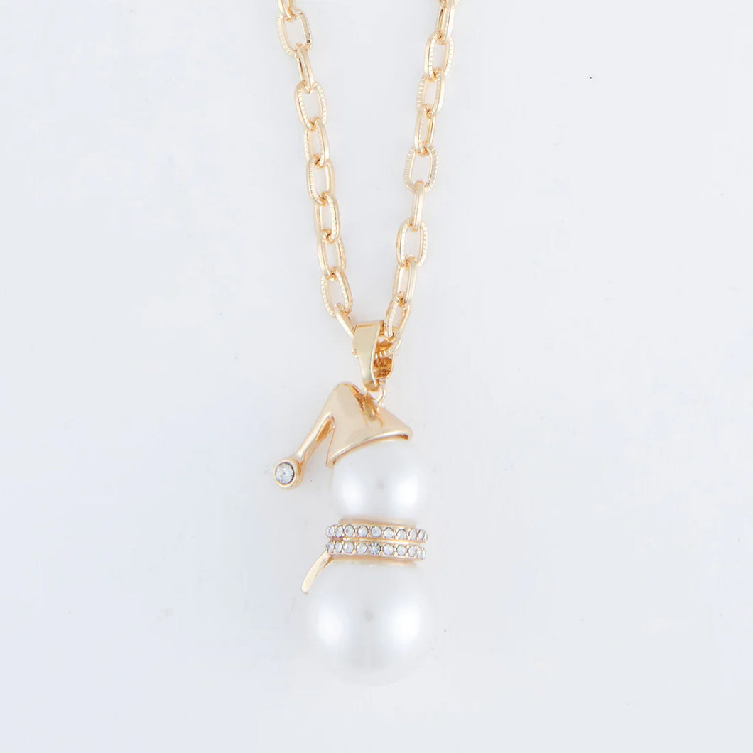 Holiday Snowman Pearl Pendant Necklace