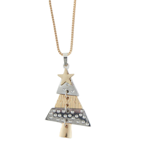 Holiday Two Tone Christmas Tree Pendant Necklace