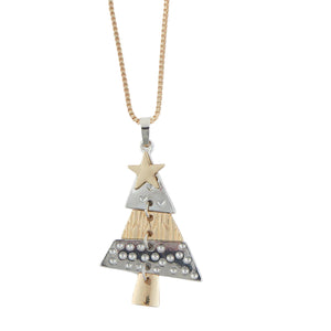Holiday Two Tone Christmas Tree Pendant Necklace