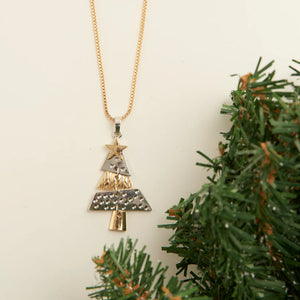 Holiday Two Tone Christmas Tree Pendant Necklace