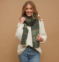 Load image into Gallery viewer, Kylie Windowpane Plaid Fringe Scarf