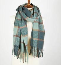 Load image into Gallery viewer, Kylie Windowpane Plaid Fringe Scarf