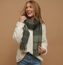 Load image into Gallery viewer, Kylie Windowpane Plaid Fringe Scarf