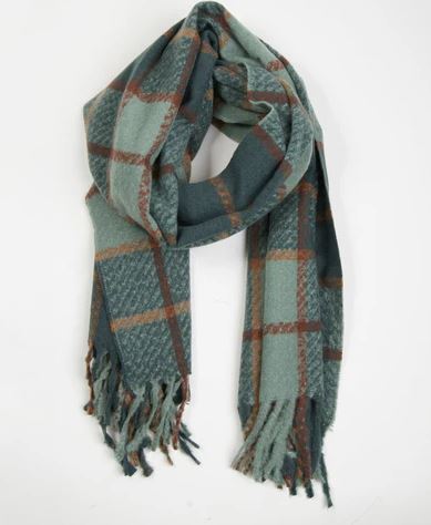 Kylie Windowpane Plaid Fringe Scarf