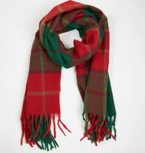 Load image into Gallery viewer, Kylie Windowpane Red Plaid Fringe Scarf