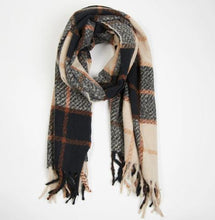 Load image into Gallery viewer, Kylie Windowpane Cream Plaid Fringe Scarf