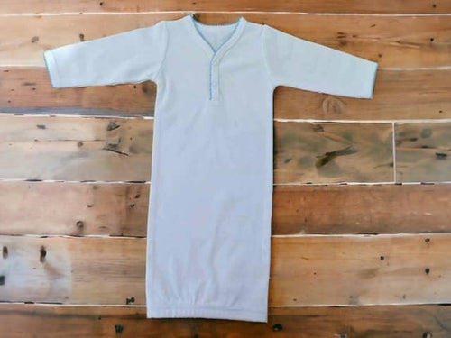 Picot Trim 2 Button Day Gown: White Trim / 3 Mos