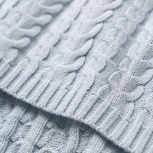 Load image into Gallery viewer, Pale Blue Horseshoe Cable Knit Baby Blanket