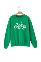 Load image into Gallery viewer, Chenille Embroidered Pullover Sweatshirt - Lucky