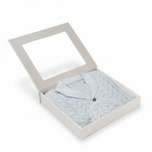 Load image into Gallery viewer, Pale Blue Horseshoe Cable Knit Cardigan &amp; Hat Baby Boxed Gift Set