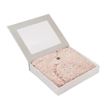Load image into Gallery viewer, Pale Pink Horseshoe Cable Knit Cardigan &amp; Hat Baby Boxed Gift Set