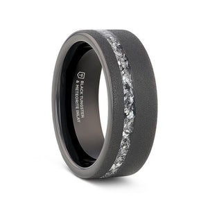 ABYSS Sandblasted Black Tungsten with Meteorite Fragments Inlay Wedding Ring