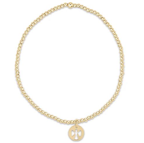 Classic Gold 2mm Bead Bracelet - Guardian Angel Small Disc