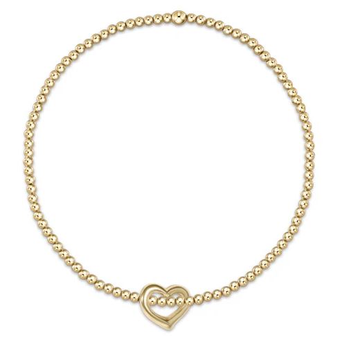 Classic Gold 2mm Bead Bracelet - Love Small Gold Charm