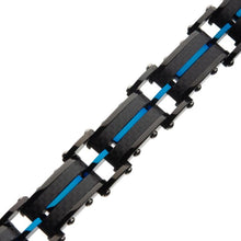 Load image into Gallery viewer, Black Carbon Fiber &amp; Blue IP Link Bracelet