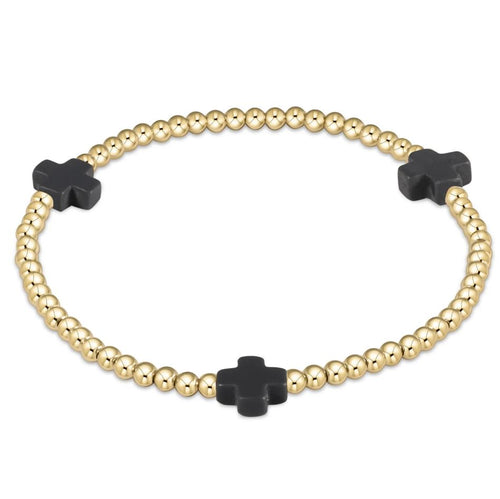 Signature Cross Gold Pattern 3mm Bead Bracelet - Charcoal
